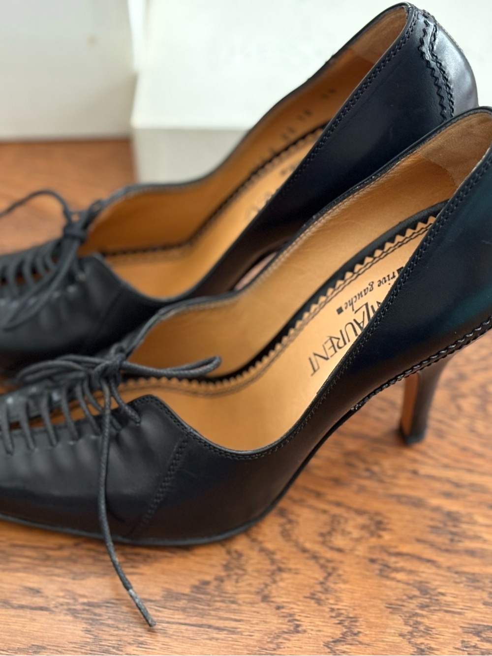 Archival Vintage YSL Rive Gauche Decollete Norton Black Lace Up Pumps, IT 38 - Picture 6 of 16